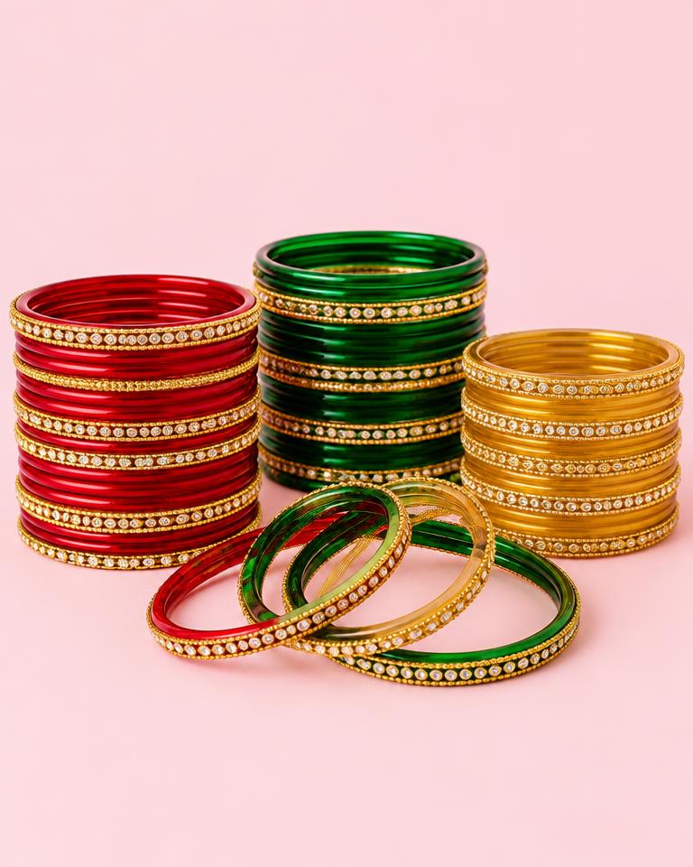 Stone-Set Glass Bangles Set