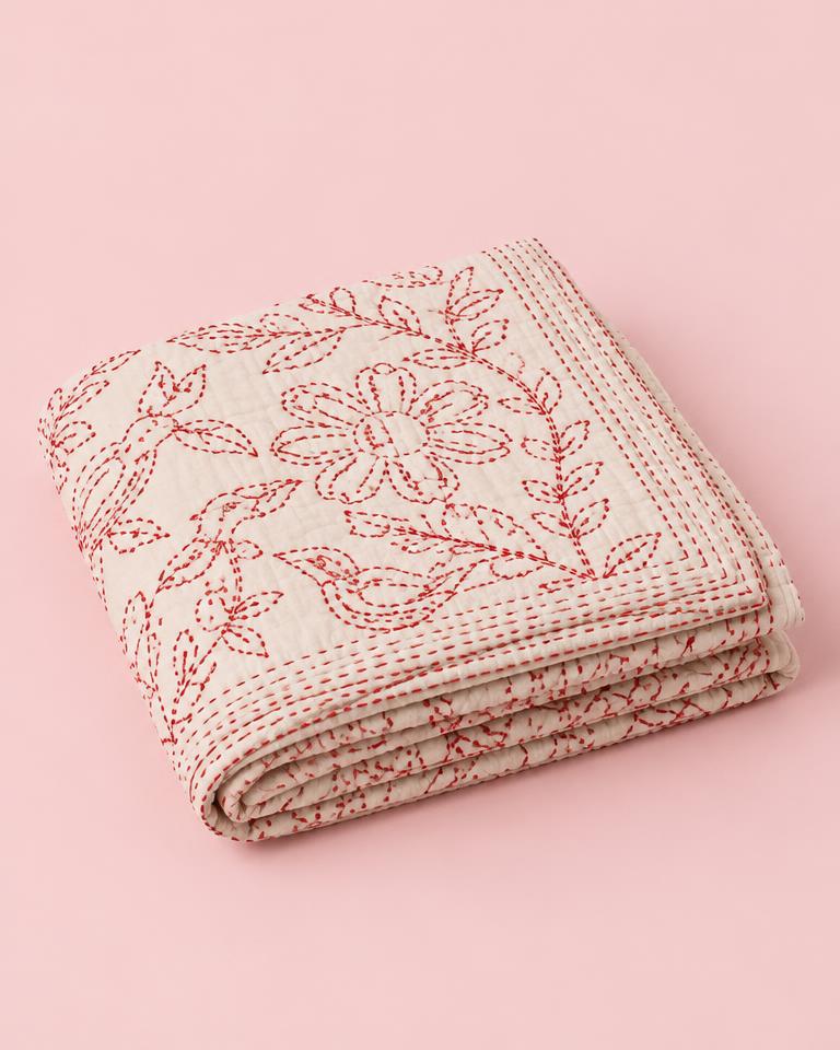 Hand-Stitched Nakshi Kantha Quilt
