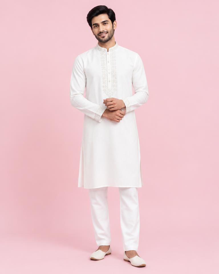 Eid Embroidered White Panjabi